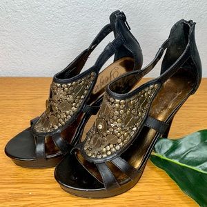 Fergie Gladiator Gold & Black Heels